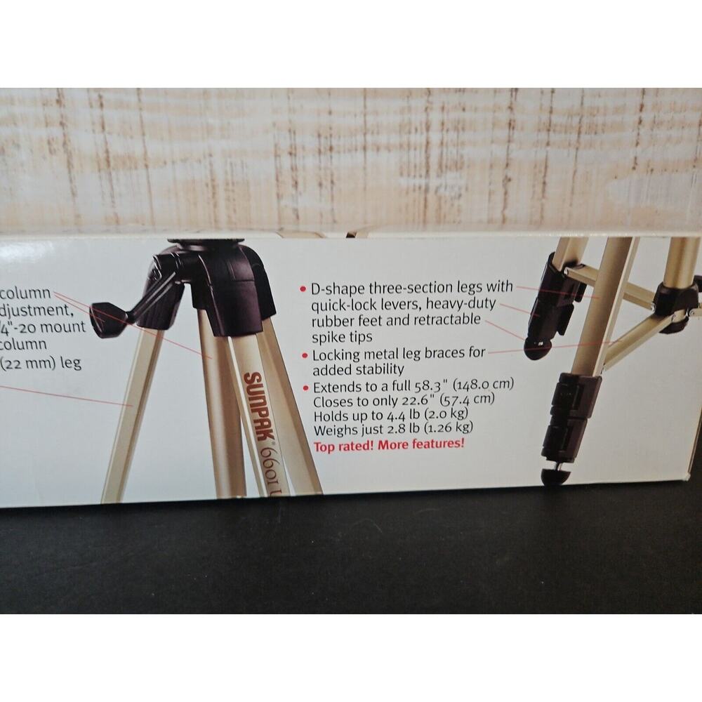 Sunpak‎ 620-080 Tripod w/3-Way Pan Head Folded 20.8" Open 60.2" - Picture 6 of 9